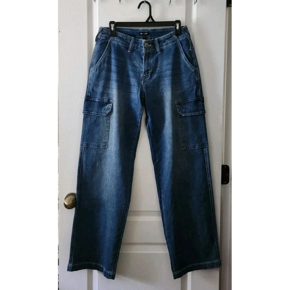TRUE RELIGION Womens Cargo Straight Leg Blue Jeans Pants Pockets Stretch Size 27